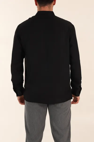 Siyah Regular Fit Hakim Yaka Uzun Kollu Erkek Gömlek 370036