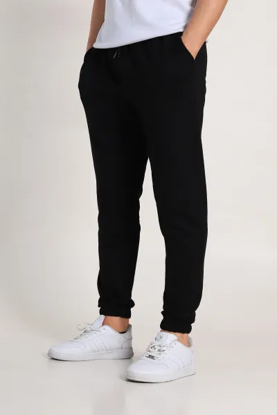 Siyah Regular Fit İki İp Paça Lastikli Erkek Eşofman Altı 338275