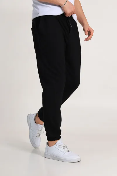 Siyah Regular Fit İki İp Paça Lastikli Erkek Eşofman Altı 338275