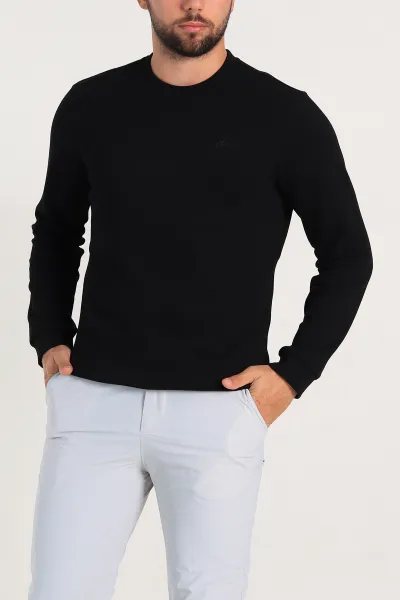 Siyah Regular Fit İnterlok Kumaş Pike Doku Basic Erkek Sweatshirt 305425