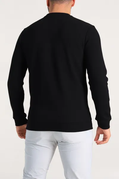 Siyah Regular Fit İnterlok Kumaş Pike Doku Basic Erkek Sweatshirt 305425