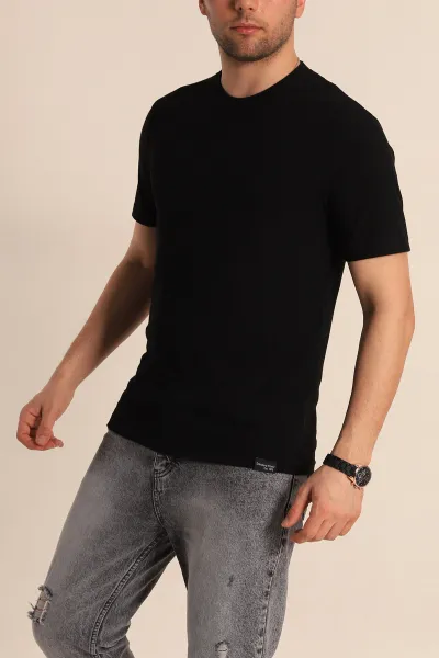 Siyah Regular Fit Jakarlı Çizgi Dokulu Erkek Tişört 260477