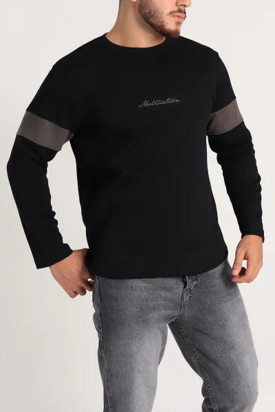 Siyah Regular Fit Kabartma Baskılı Erkek Sweatshirt 303423