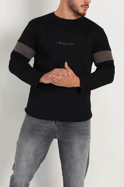 Siyah Regular Fit Kabartma Baskılı Erkek Sweatshirt 303423