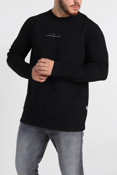 Siyah Regular Fit Kabartma Baskılı Erkek Sweatshirt 305848