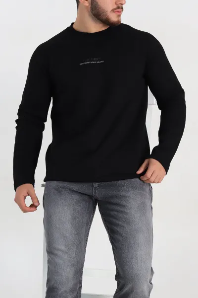 Siyah Regular Fit Kabartma Baskılı Erkek Sweatshirt 305848