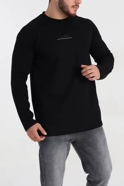 Siyah Regular Fit Kabartma Baskılı Erkek Sweatshirt 305848
