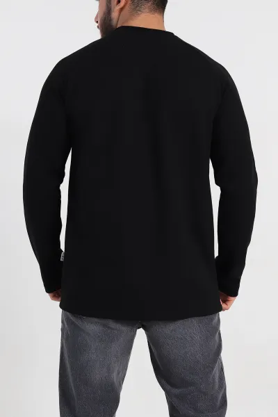 Siyah Regular Fit Kabartma Baskılı Erkek Sweatshirt 305848