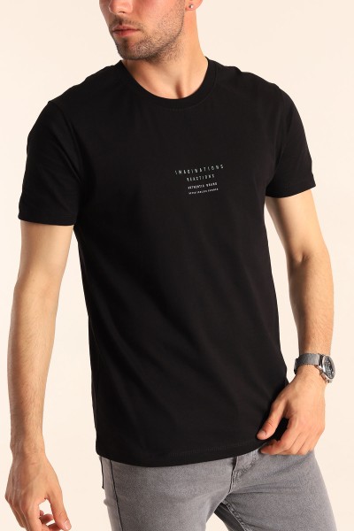 Siyah Regular Fit Kabartma Yazı Detay Erkek Tişört 182226