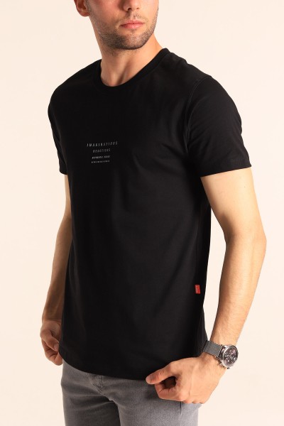Siyah Regular Fit Kabartma Yazı Detay Erkek Tişört 182226