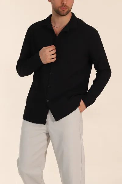 siyah-regular-fit-kalin-fitilli-doku-erkek-gomlek-352013