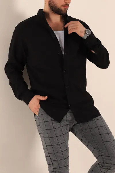 siyah-regular-fit-keten-tek-cep-detayli-uzun-kollu-erkek-gomlek-244750