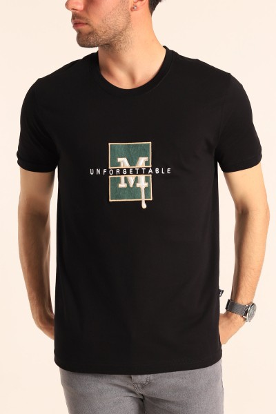 Siyah Regular Fit Logo Detay Erkek Tişört 182200