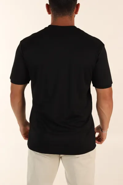 Siyah Regular Fit Omuz Şerit Detaylı Basic Erkek Tişört 338465