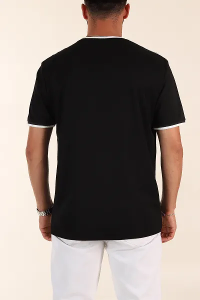 Siyah Regular Fit Omuz Şerit Detaylı Erkek Tişört 372087
