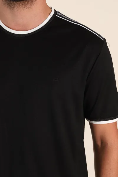 Siyah Regular Fit Omuz Şerit Detaylı Erkek Tişört 372087