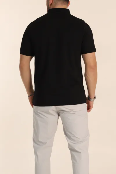 Siyah Regular Fit Parçalı Polo Yaka Erkek Tişört 346725