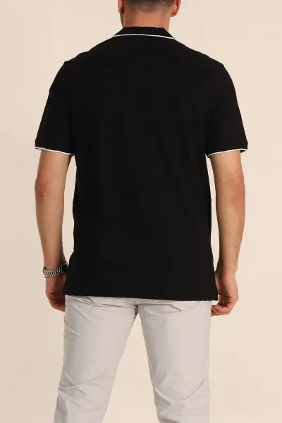 Siyah Regular Fit Petek Dokulu Polo Yaka Erkek Tişört 349894