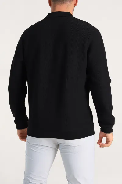 Siyah Regular Fit Pike Dokulu Polo Yaka Sweatshirt 305442