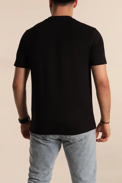 Siyah Regular Fit Plastik Baskı Detaylı Erkek Tişört 268143