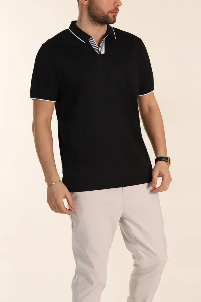 Siyah Regular Fit Polo Yaka Erkek Tişört 338469