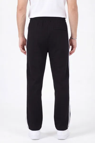 Siyah Regular Fit Şerit Detaylı Fermuarlı Cepli Erkek Eşofman Altı 402377