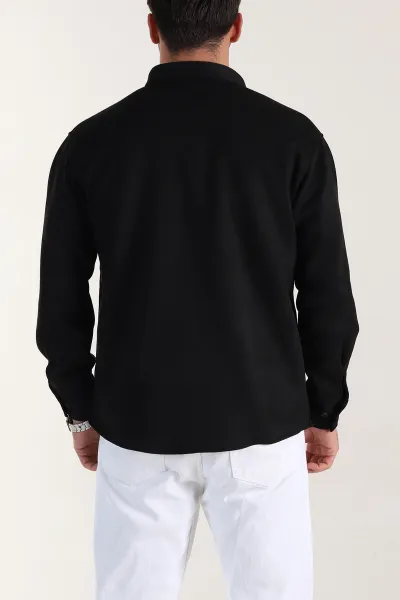 Siyah Regular Fit Süet Ata Yaka Erkek Gömlek 400040