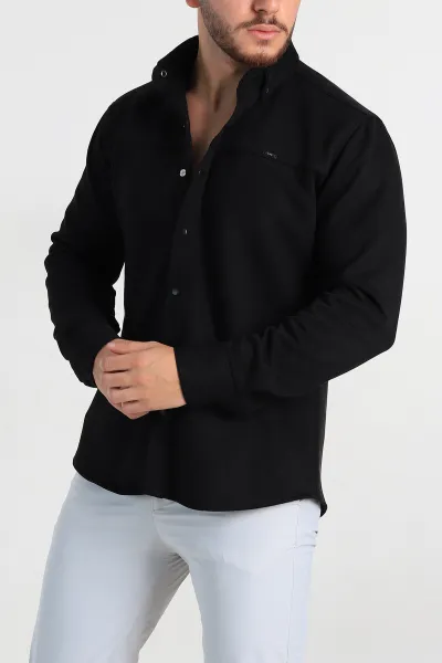 Siyah Regular Fit Süet Çıt Çıt Düğmeli Erkek Gömlek 309297