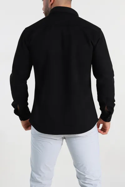 Siyah Regular Fit Süet Çıt Çıt Düğmeli Erkek Gömlek 309297