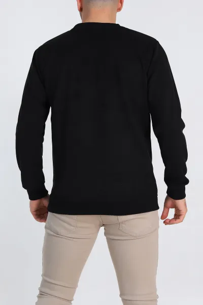 Siyah Regular Fit Süet Kabartma Yazı Detaylı Erkek Sweatshirt 305854