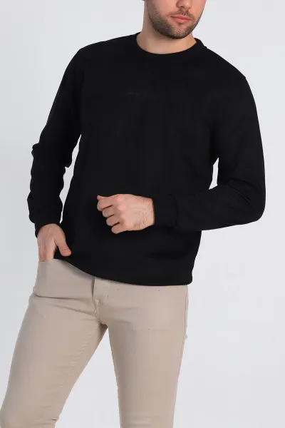 siyah-regular-fit-suet-kabartma-yazi-detayli-erkek-sweatshirt-305854