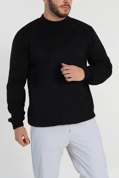 Siyah Regular Fit Süet Kabartma Yazı Detaylı Erkek Sweatshirt 305895