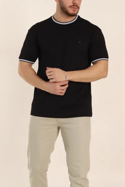 Siyah Regular Fit Triko Yaka Basic Erkek Tişört 342360