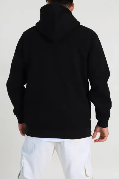 Siyah Regular Fit Üç İp Şardonlu Erkek Kapüşonlu Basic Sweatshirt 400527