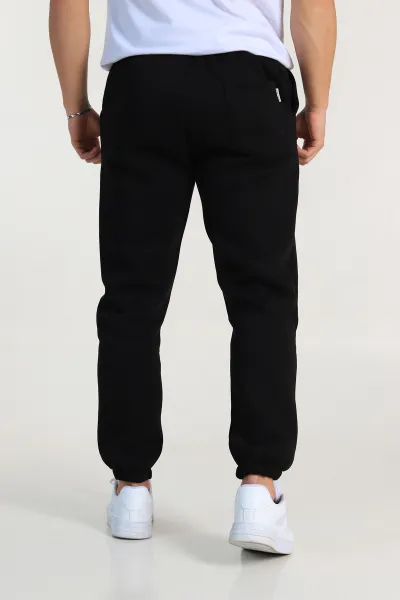 Siyah Regular Fit Üç İp Şardonlu Paça Lastikli Erkek Eşofman Altı 324644