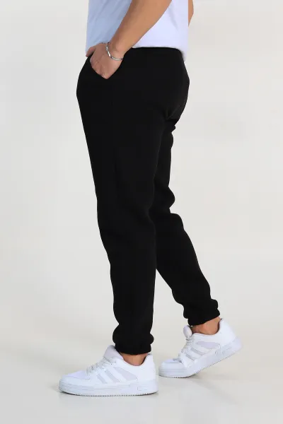 Siyah Regular Fit Üç İp Şardonlu Paça Lastikli Erkek Eşofman Altı 324644
