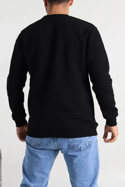 Siyah Regular Fit Üç İp Şardonlu Yazı Detay Erkek Sweatshirt 308899