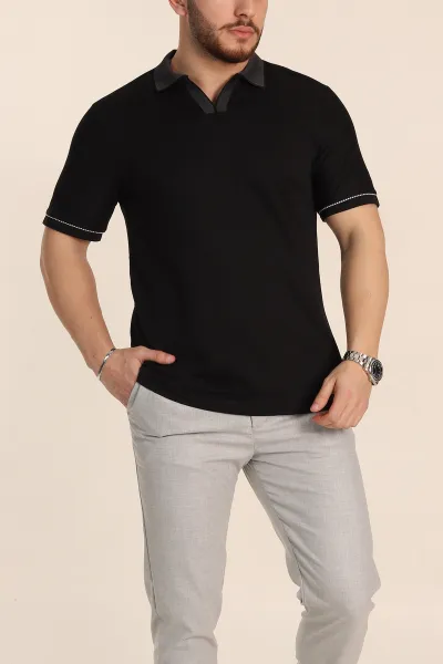 siyah-regular-fit-v-patli-polo-yaka-erkek-tisort-349805