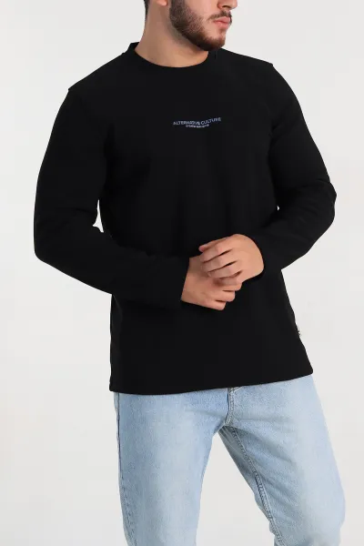 Siyah Regular Fit Yazı Detay Erkek Sweatshirt 305880