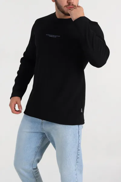 Siyah Regular Fit Yazı Detay Erkek Sweatshirt 305880