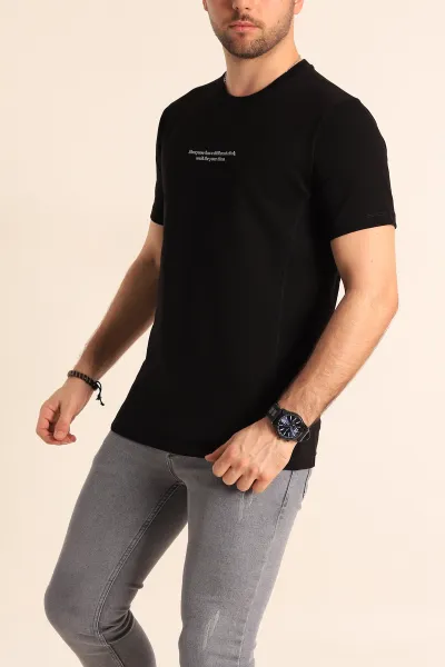 Siyah Regular Fit Yazı Detay Erkek Tişört 252180