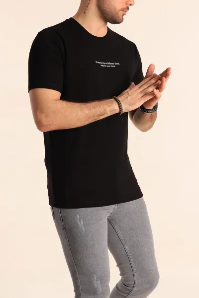 Siyah Regular Fit Yazı Detay Erkek Tişört 252180