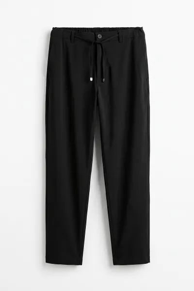 Siyah Regular Fit Yeni Sezon Belden Bağlamalı Erkek Pantolon 498403