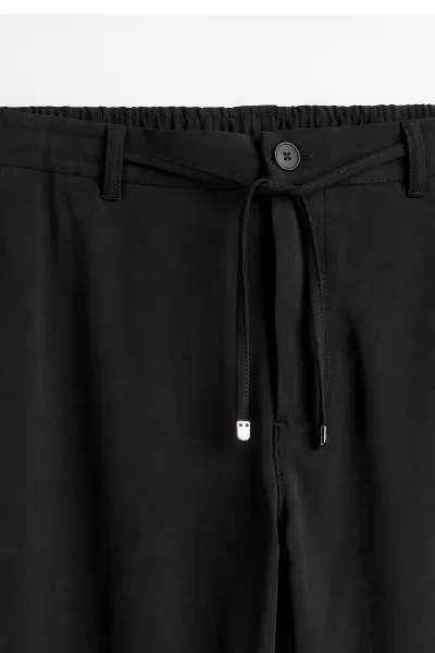 Siyah Regular Fit Yeni Sezon Belden Bağlamalı Erkek Pantolon 498403
