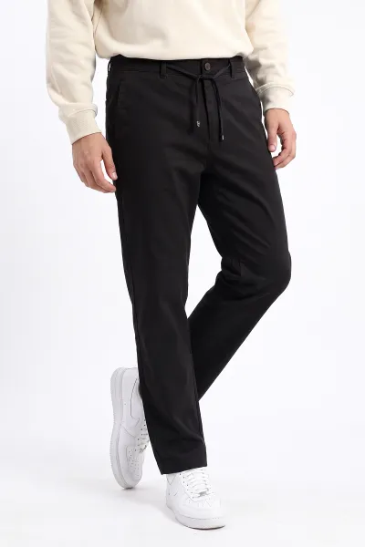 Siyah Regular Fit Yeni Sezon Belden Bağlamalı Erkek Pantolon 498403