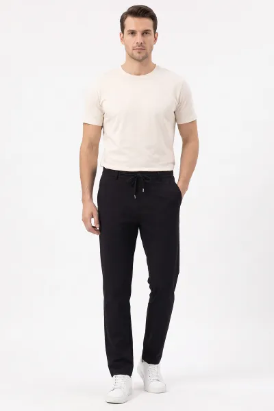 Siyah Regular Fit Yeni Sezon Belden Bağlamalı Erkek Pantolon 498403