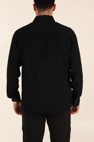 Siyah Relaxed Fit Ata Yaka Uzun Kollu Erkek Gömlek 369596