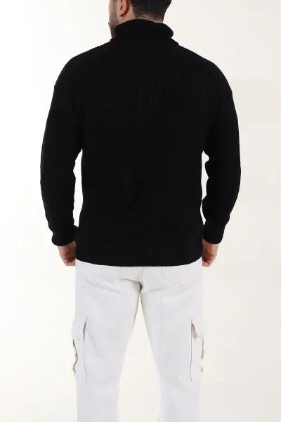 Siyah Relaxed Fit Balıkçı Yaka Erkek Triko Kazak 397753