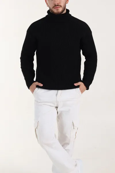 siyah-relaxed-fit-balikci-yaka-erkek-triko-kazak-397753