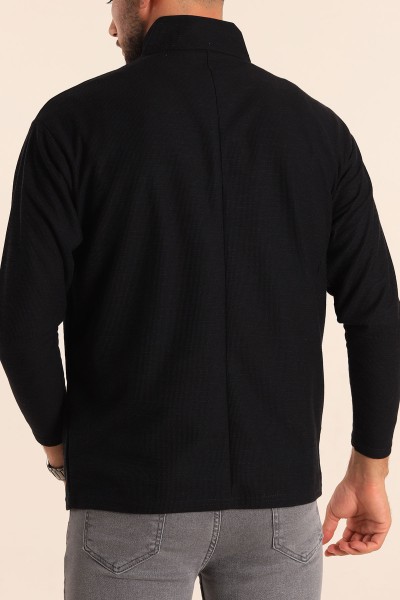 Siyah Relaxed Fit Balıkçı Yaka Fermuarlı Erkek Sweat 201317